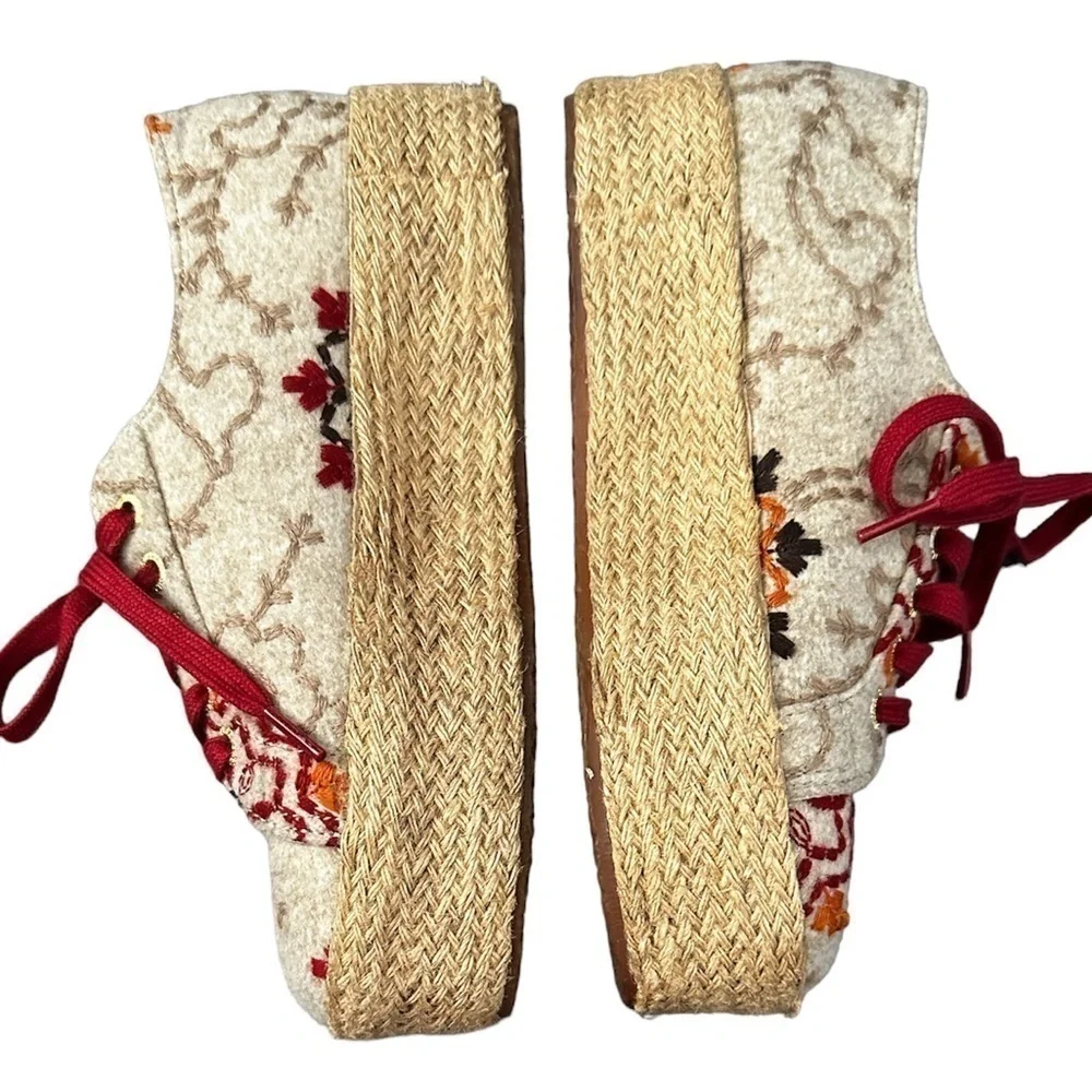 SUPERGA Wool Embroidered Espadrilles Platform Sneakers Shoes 7.5